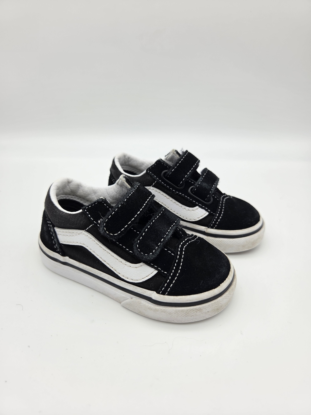 Vans Old Skool V Black White Velcro Toddler Sneakers Shoes Size 5 Skate